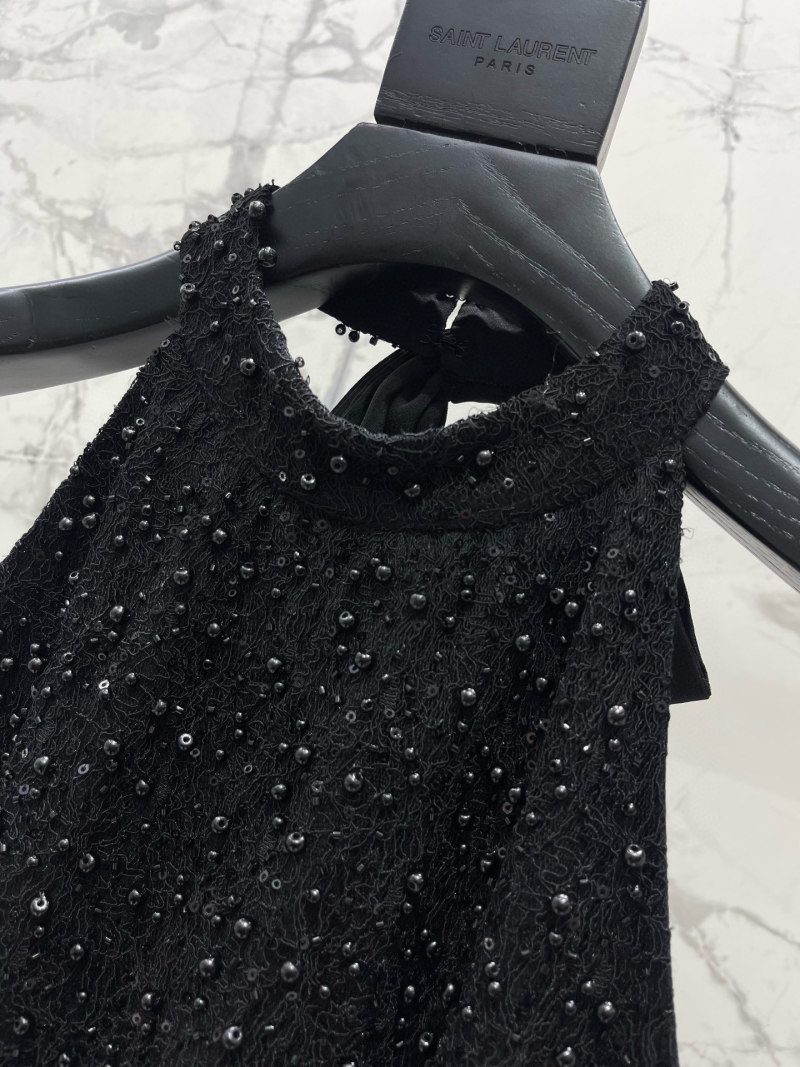 Топ Saint Laurent черный с пайетками и перьями