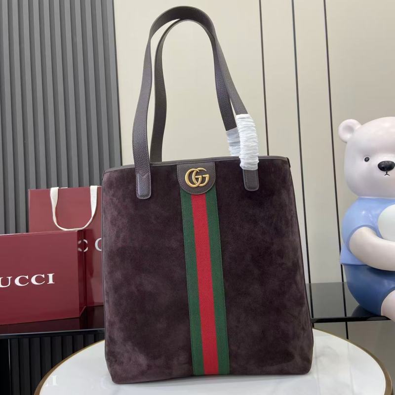 Сумка-тоут Gucci из замши с красно-зеленой полосой