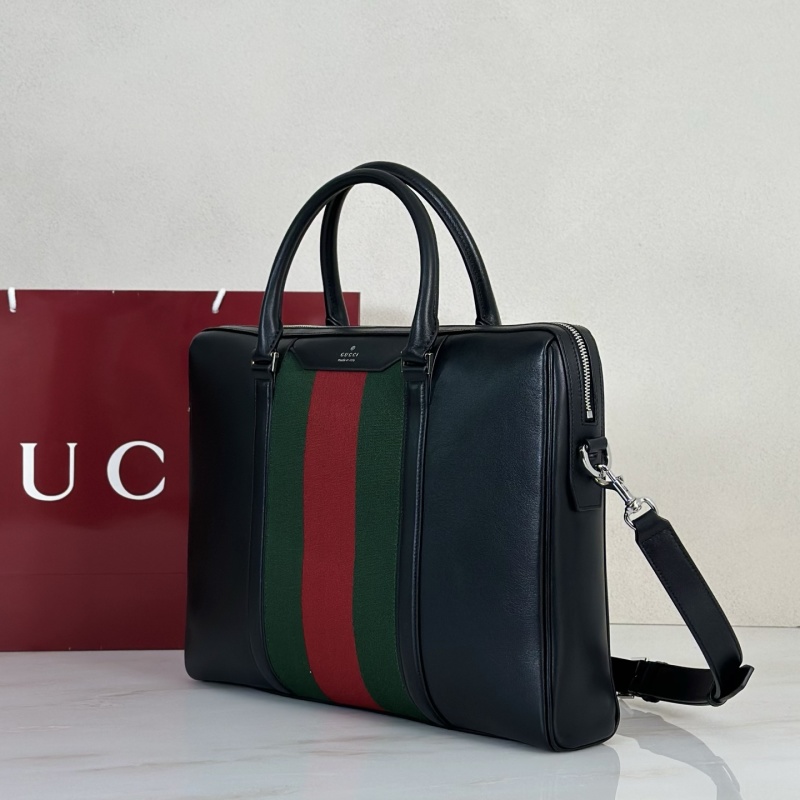 Большая черная сумка с красно-зеленой полосой и логотипом Gucci