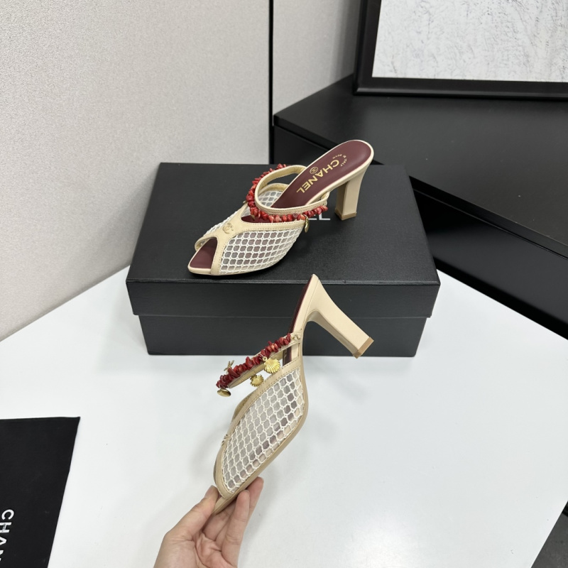 Босоножки с сеткой и красными камнями Chanel