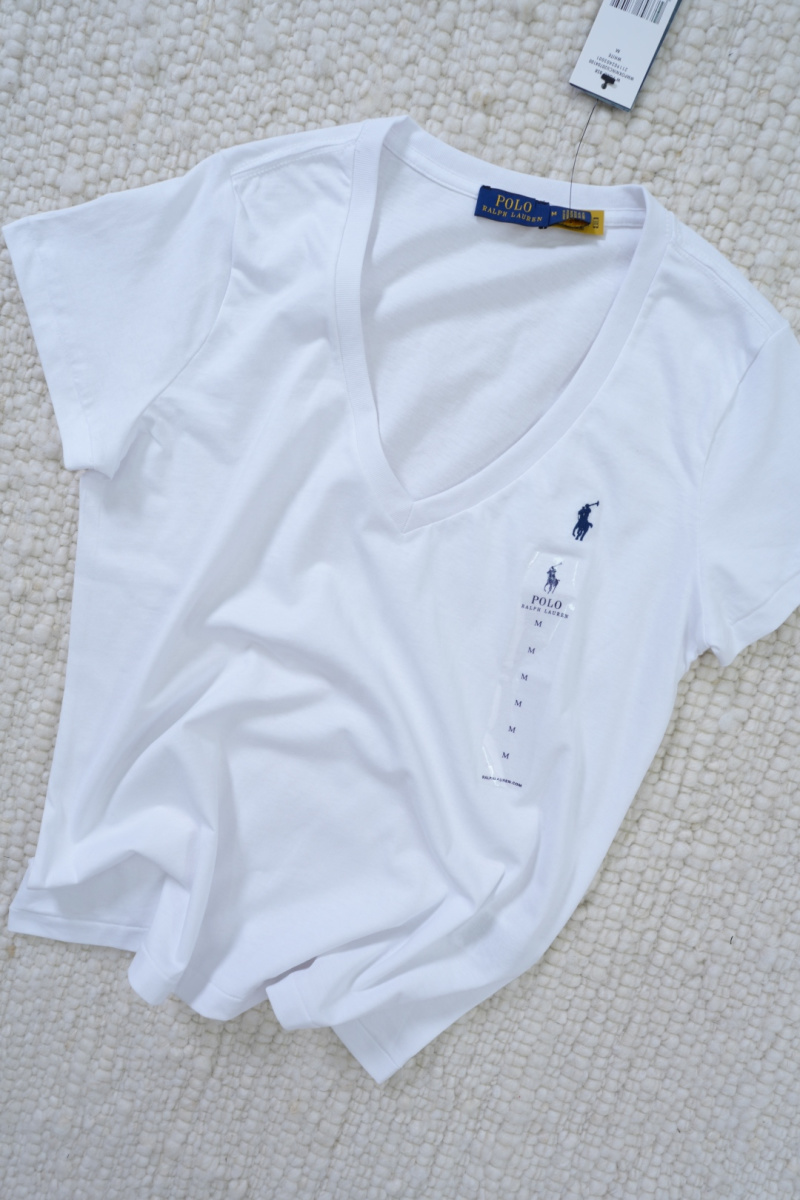 Футболка Polo Ralph Lauren женская белая V-вырез