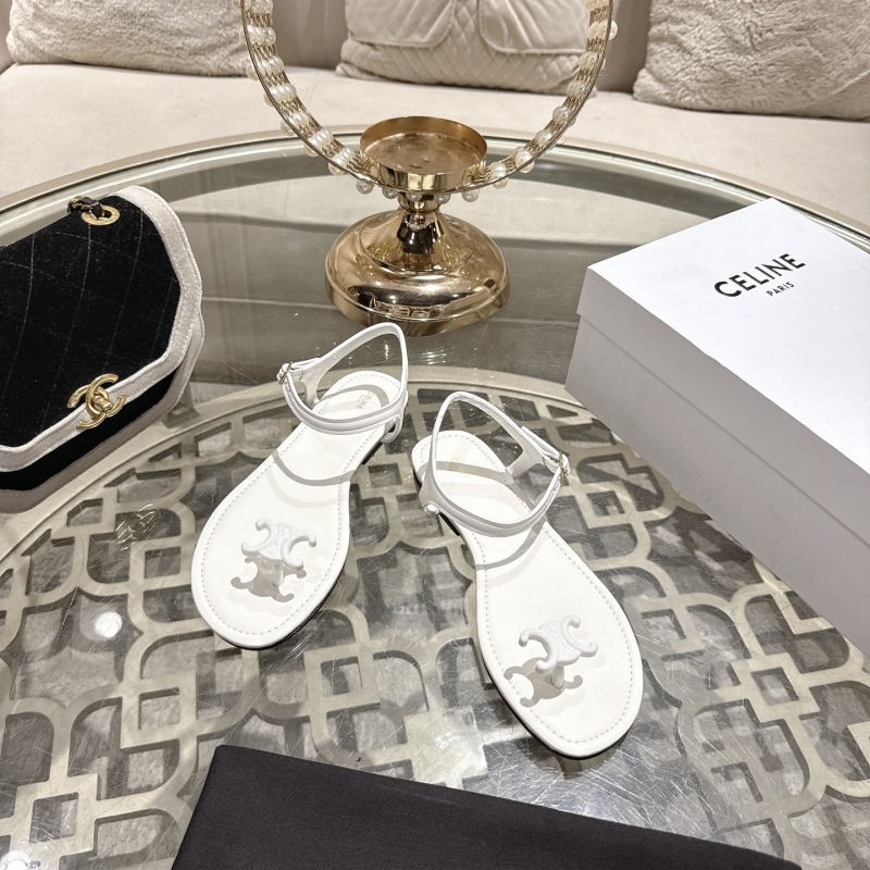 Женские белые кожаные сандалии Celine с логотипом