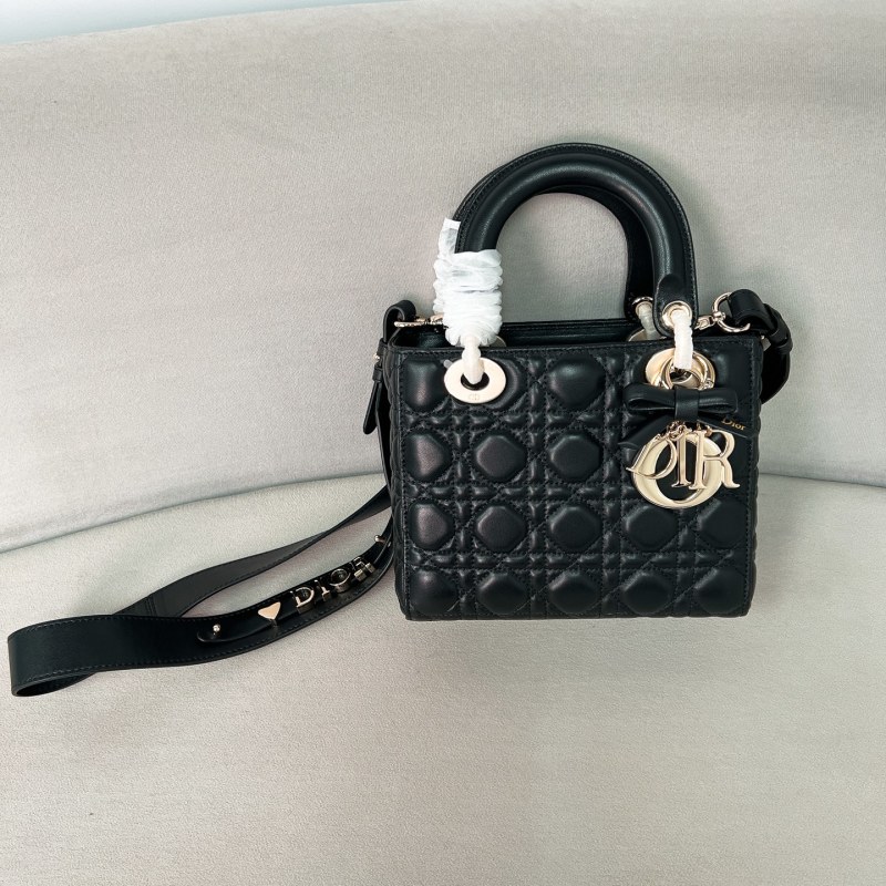 Черная женская сумка Dior Lady Dior с бантом и плечевым ремнем