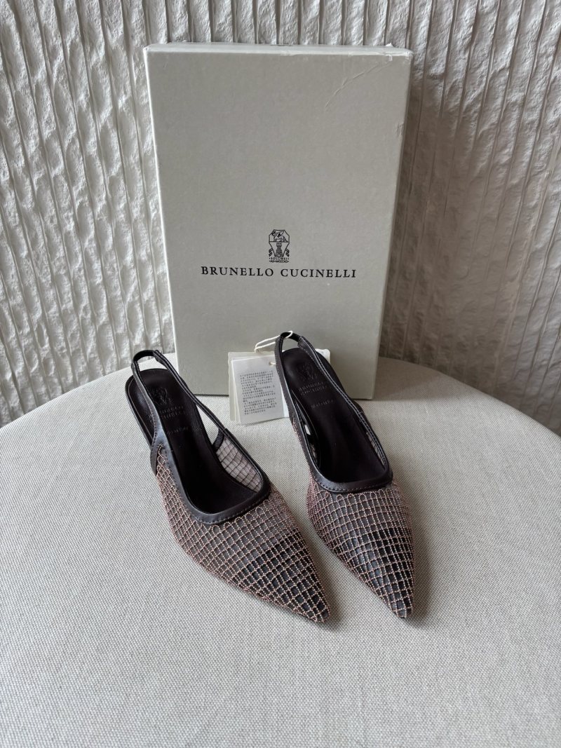 Босоножки Brunello Cucinelli из сетки с металлическим узором на каблуке