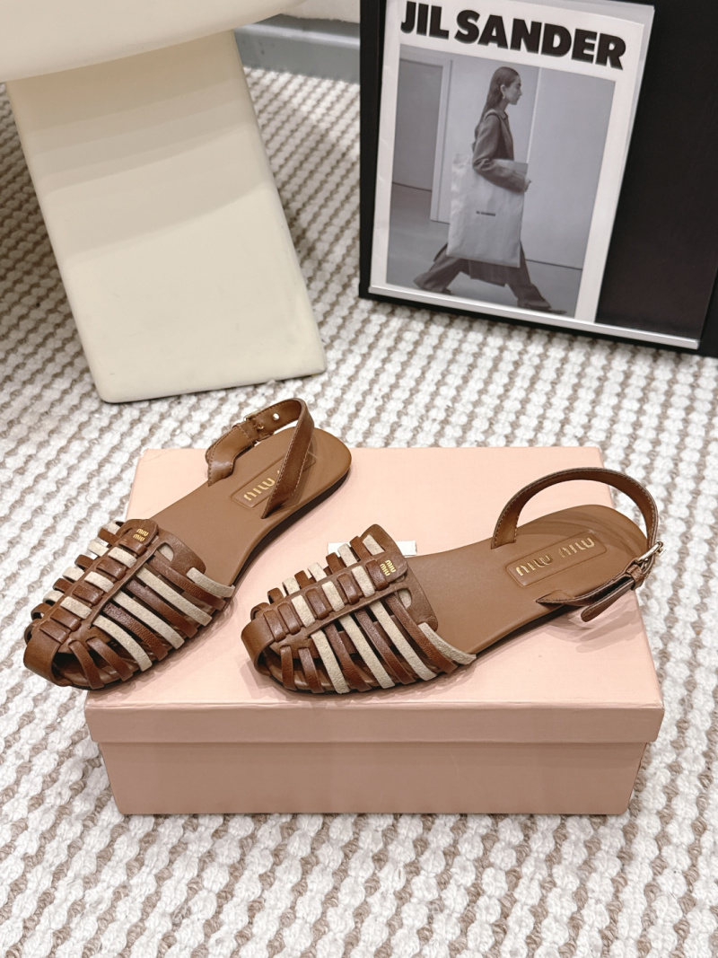 Плоские плетеные женские сандалии Miu Miu