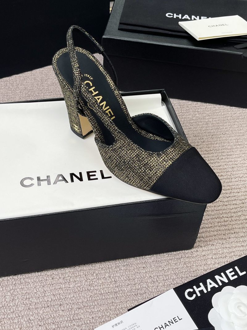 Женские туфли с открытым задом на высоком каблуке Chanel