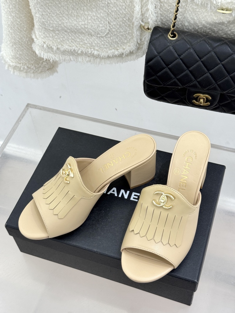 Женские мюли бежевые на квадратном каблуке Chanel