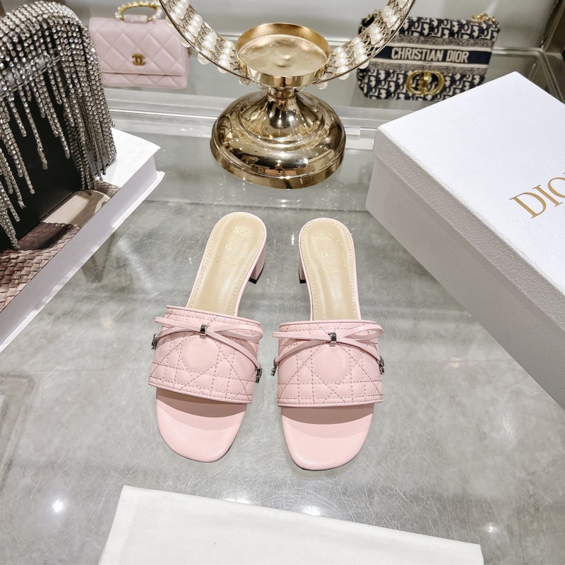 Женские розовые туфли-шлепанцы Dior с квадратным носком и бантом