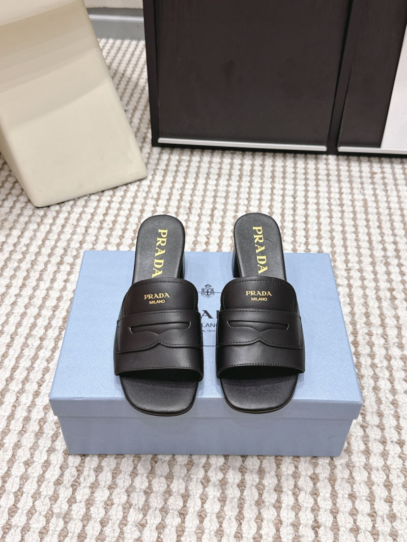 Черные кожаные шлепанцы Prada Milano на низком каблуке