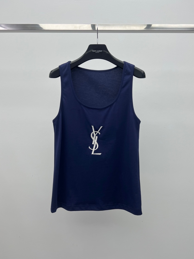 Тёмно-синий женский топ с вышивкой Saint Laurent