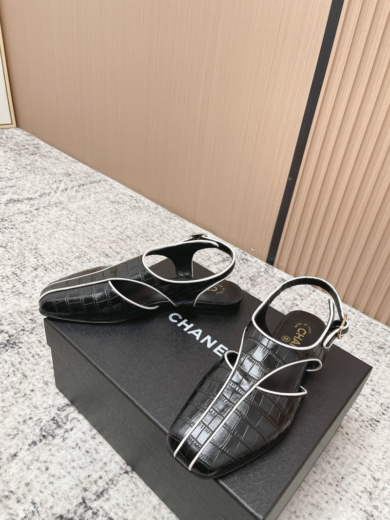 Босоножки черные с белыми вставками, квадратный носок Chanel