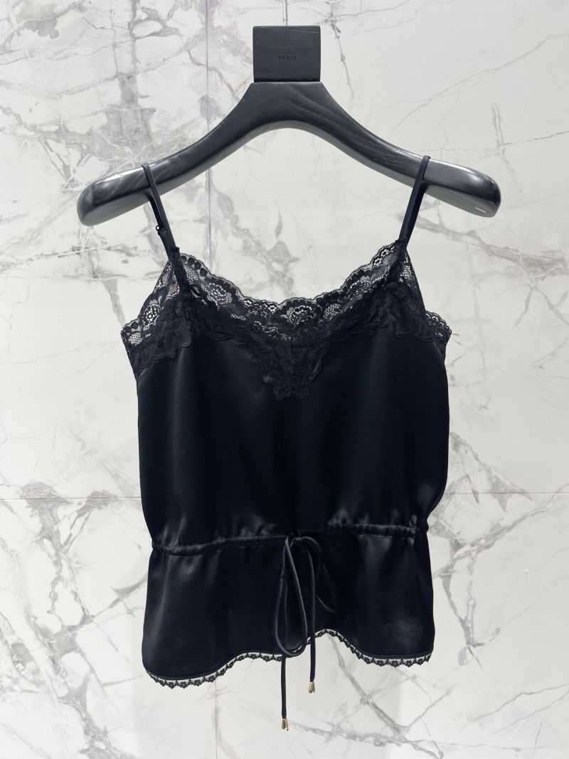 Топ женский с кружевной отделкой черный Saint Laurent