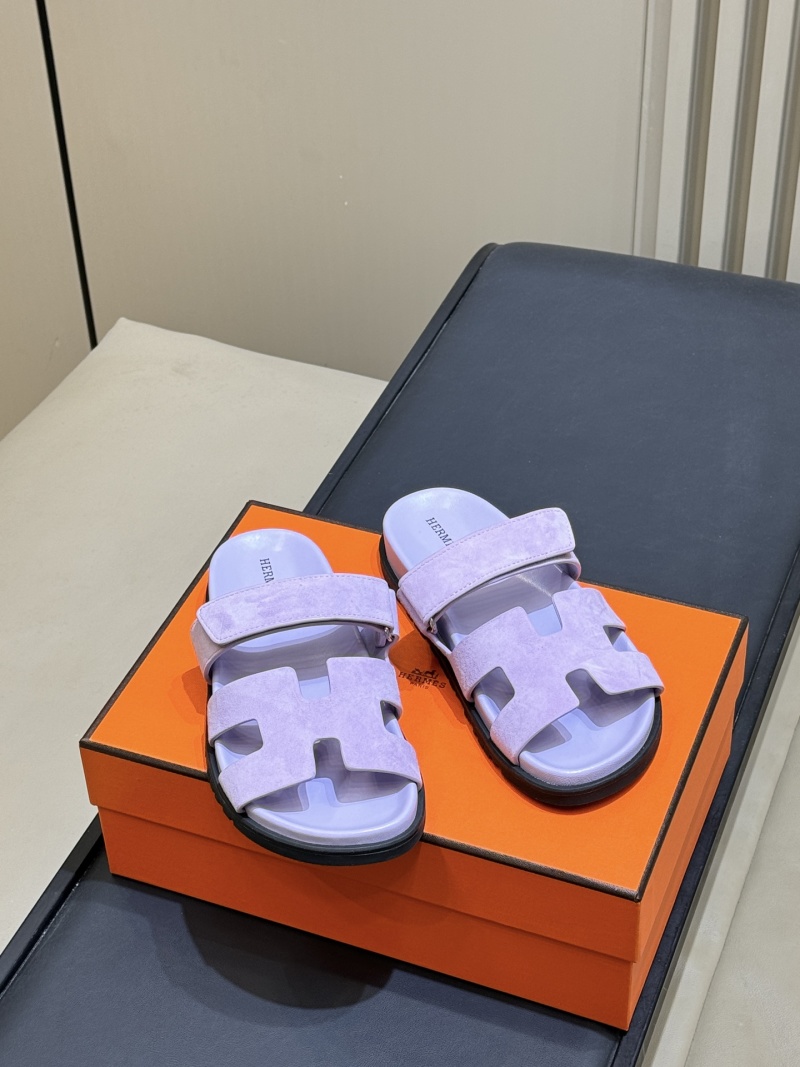 Босоножки Hermes H-образные, фиолетовый замш Hermès