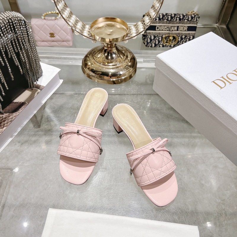 Женские розовые туфли-шлепанцы Dior с квадратным носком и бантом