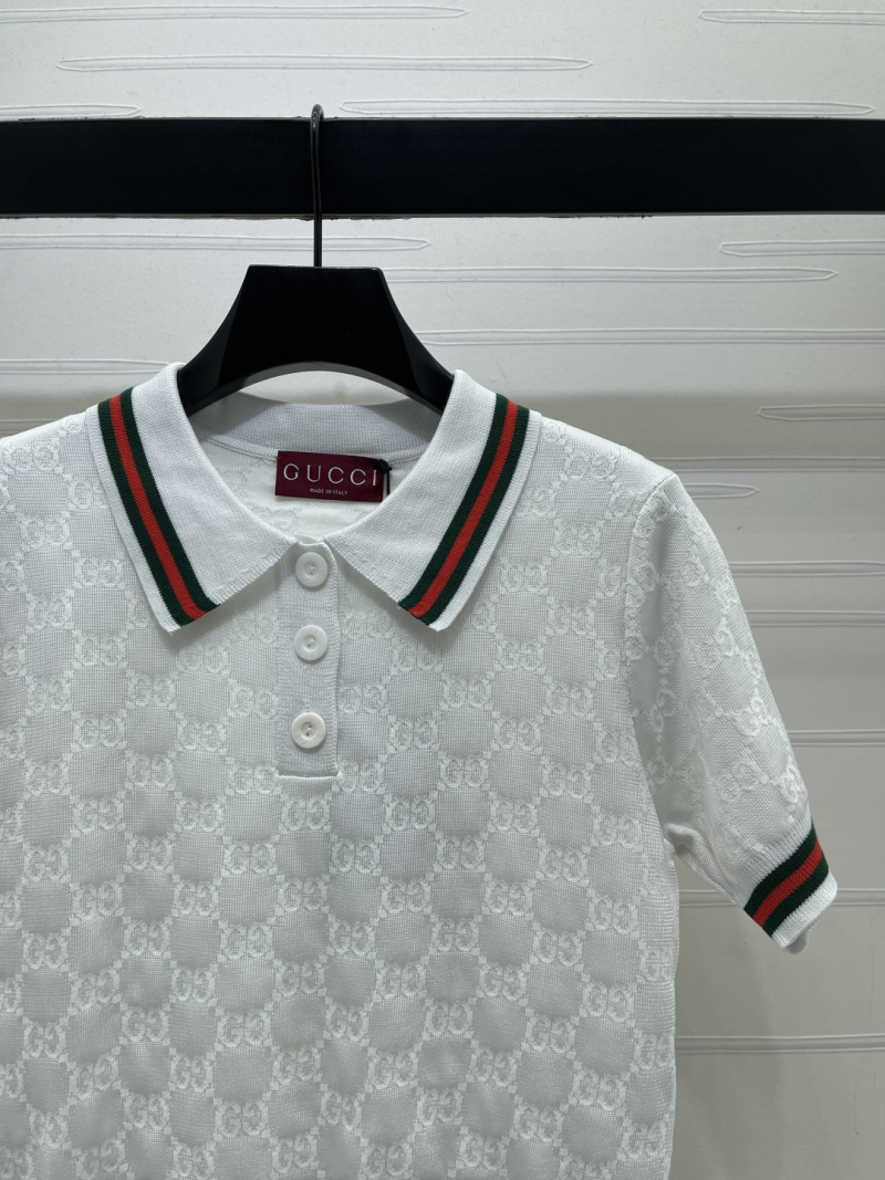 Женский вязаный джемпер с воротником поло и коротким рукавом Gucci