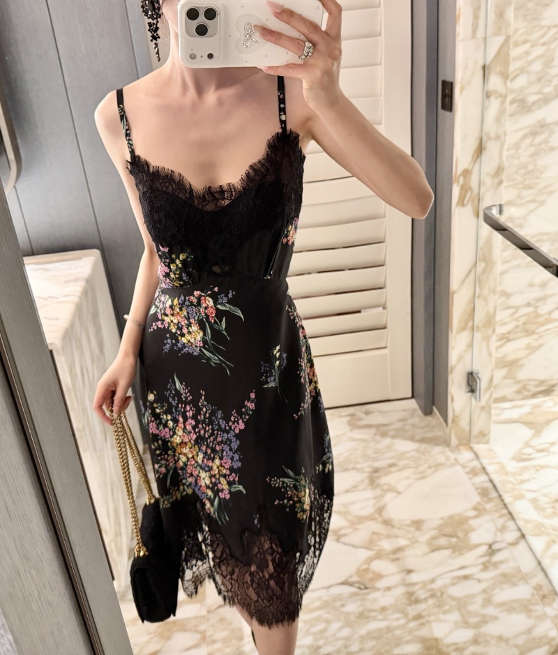 Вечернее платье с кружевной отделкой и цветочным принтом Dolce & Gabbana