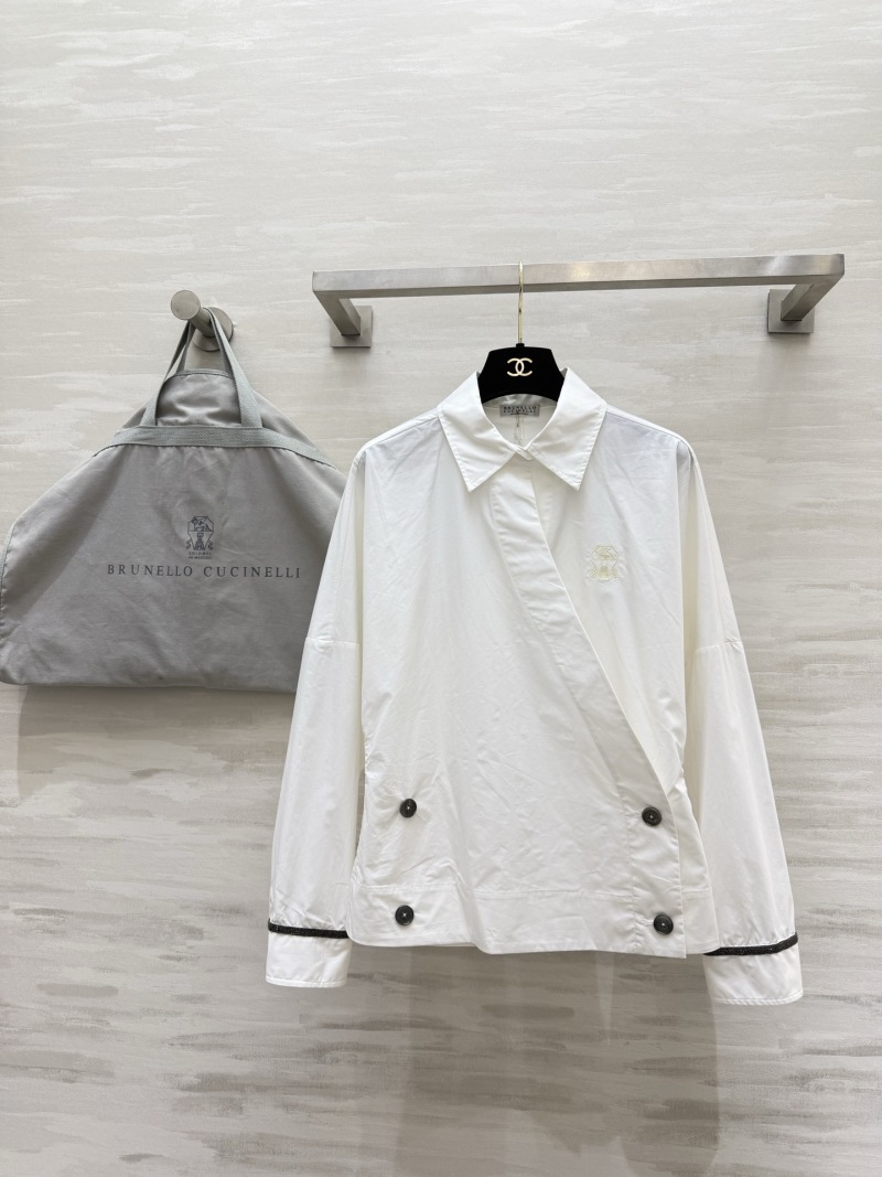 Белая рубашка Brunello Cucinelli скошенным воротником