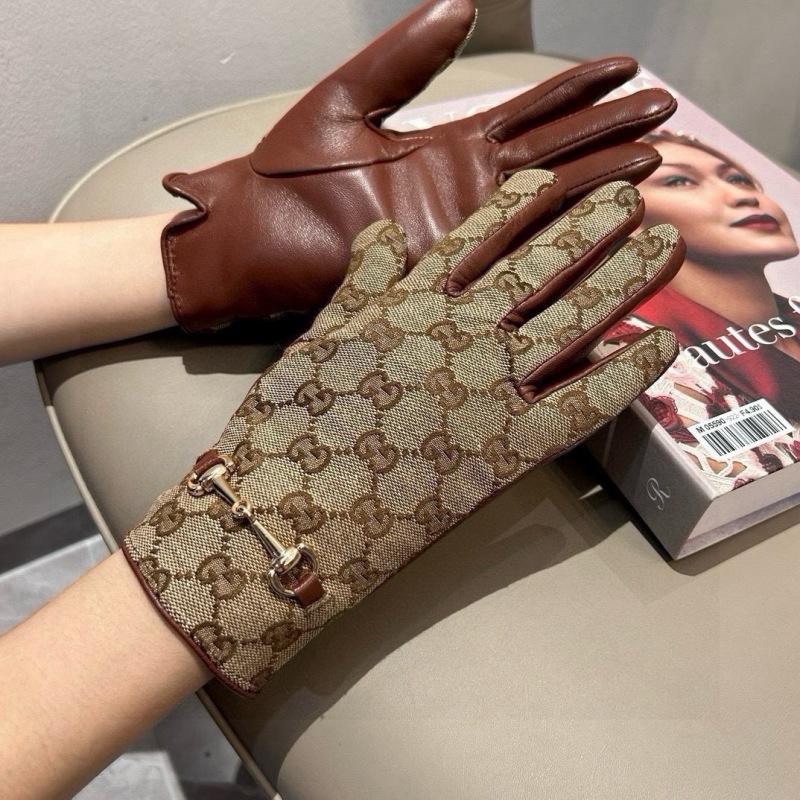 Кожаные сенсорные перчатки с монограммным узором, Gucci