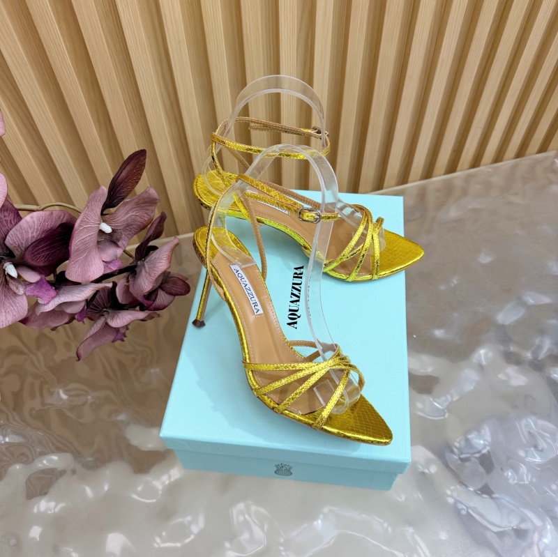 Женские золотые босоножки на высоком каблуке Aquazzura