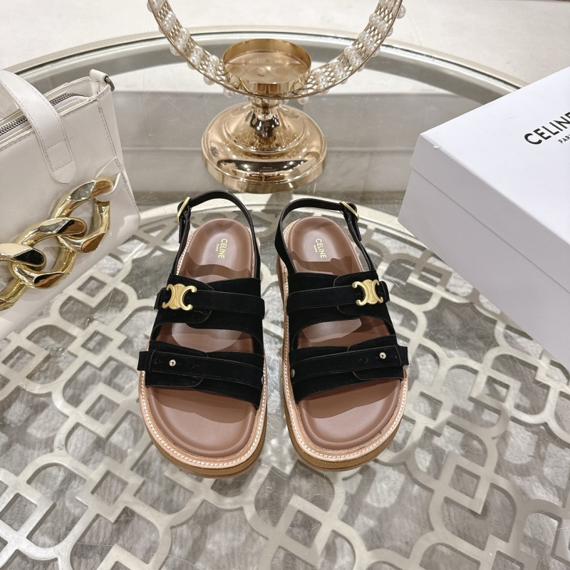 Черные женские сандалии с металлической фурнитурой Celine