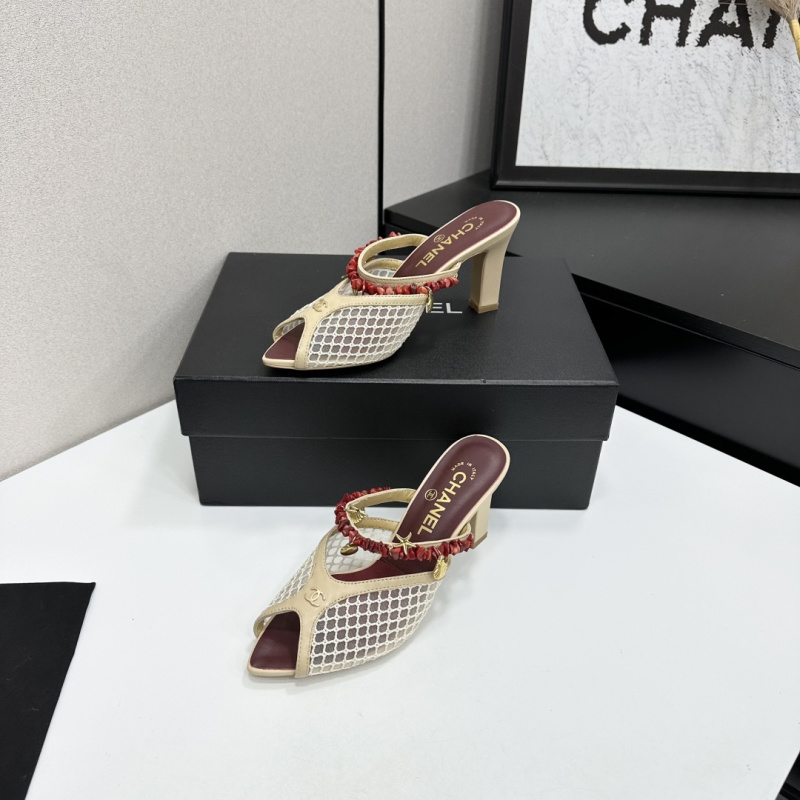 Босоножки с сеткой и красными камнями Chanel