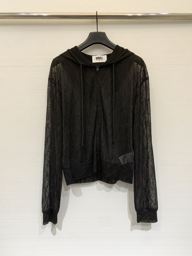 Короткая черная толстовка MM6 с капюшоном из прозрачной ткани MM6 Maison Margiela