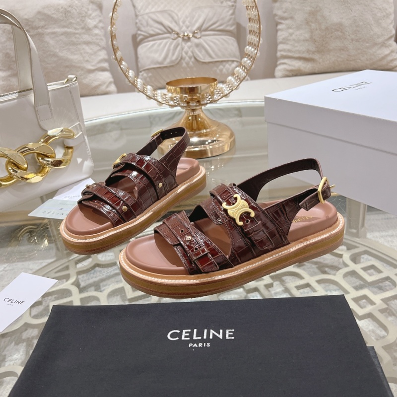 Женские кожаные сандалии в стиле Celine с металлическим декором