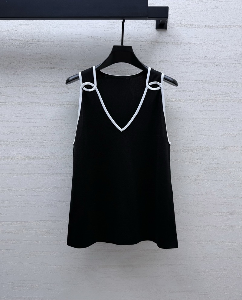 Женский бесплечный топ с V-образным вырезом и контрастной отделкой Chanel