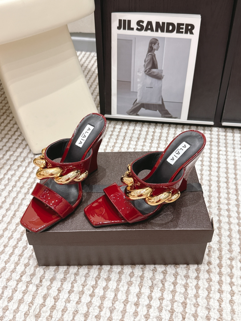 Мюли ALAIA женские, лаковая кожа, красно-золотые Alaïa