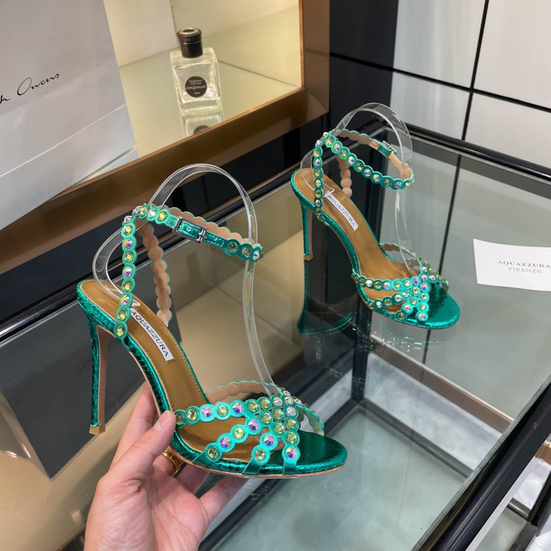 Женские босоножки Aquazzura на высоком каблуке со стразами