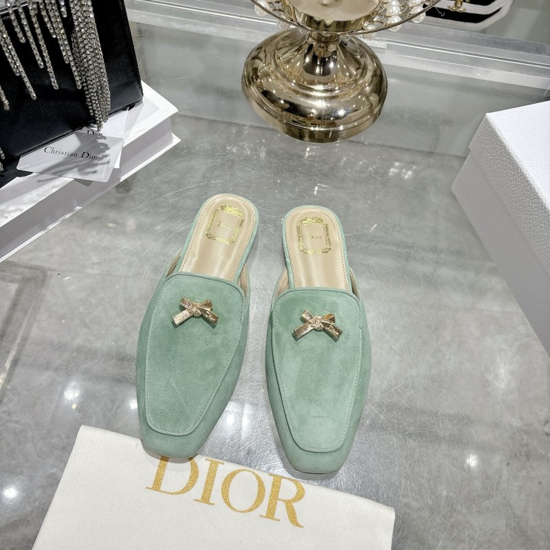 Женские замшевые мюли Dior с золотистым бантом