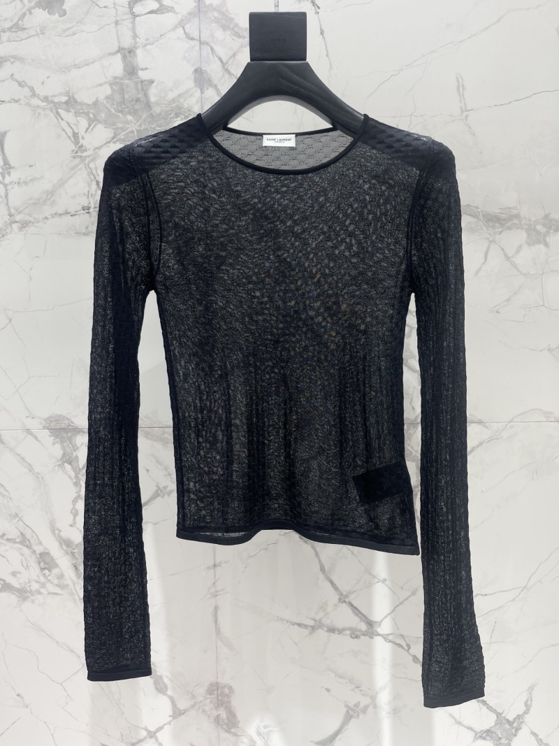 Блузка с длинным рукавом из сетчатой ткани Saint Laurent