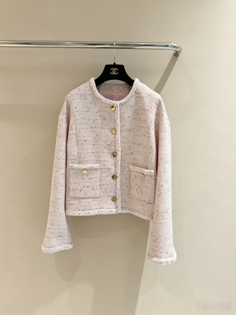 Женский пиджак из твида розового цвета, короткий Chanel