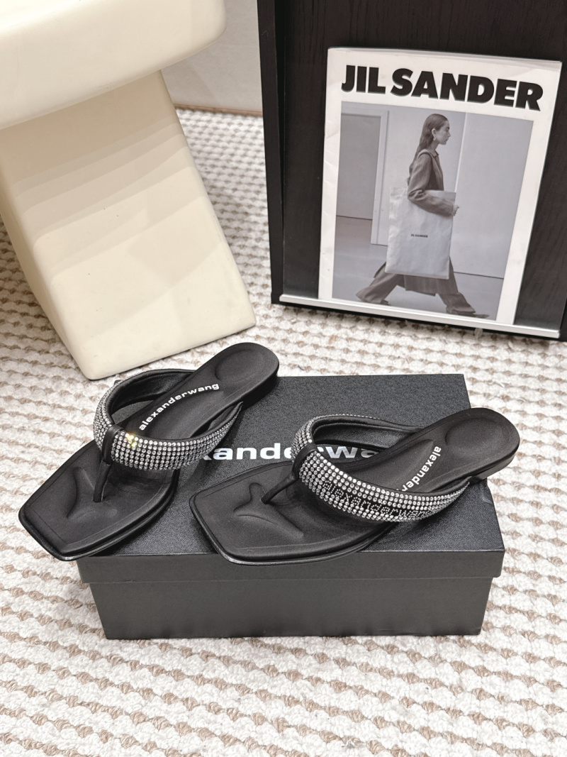 Женские чёрные босоножки-тапочки с стразами на квадратном носке Alexander Wang