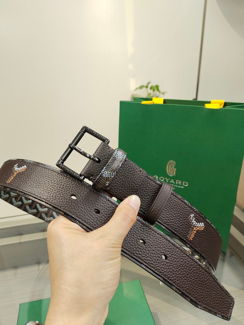 Ремень Goyard с геометрическим узором, коричневый