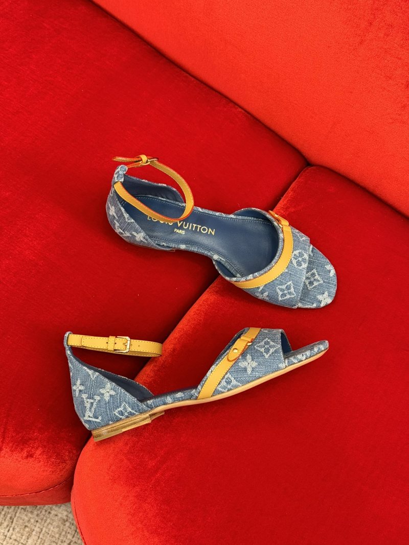 Женские босоножки из денима с кожаными вставками Louis Vuitton