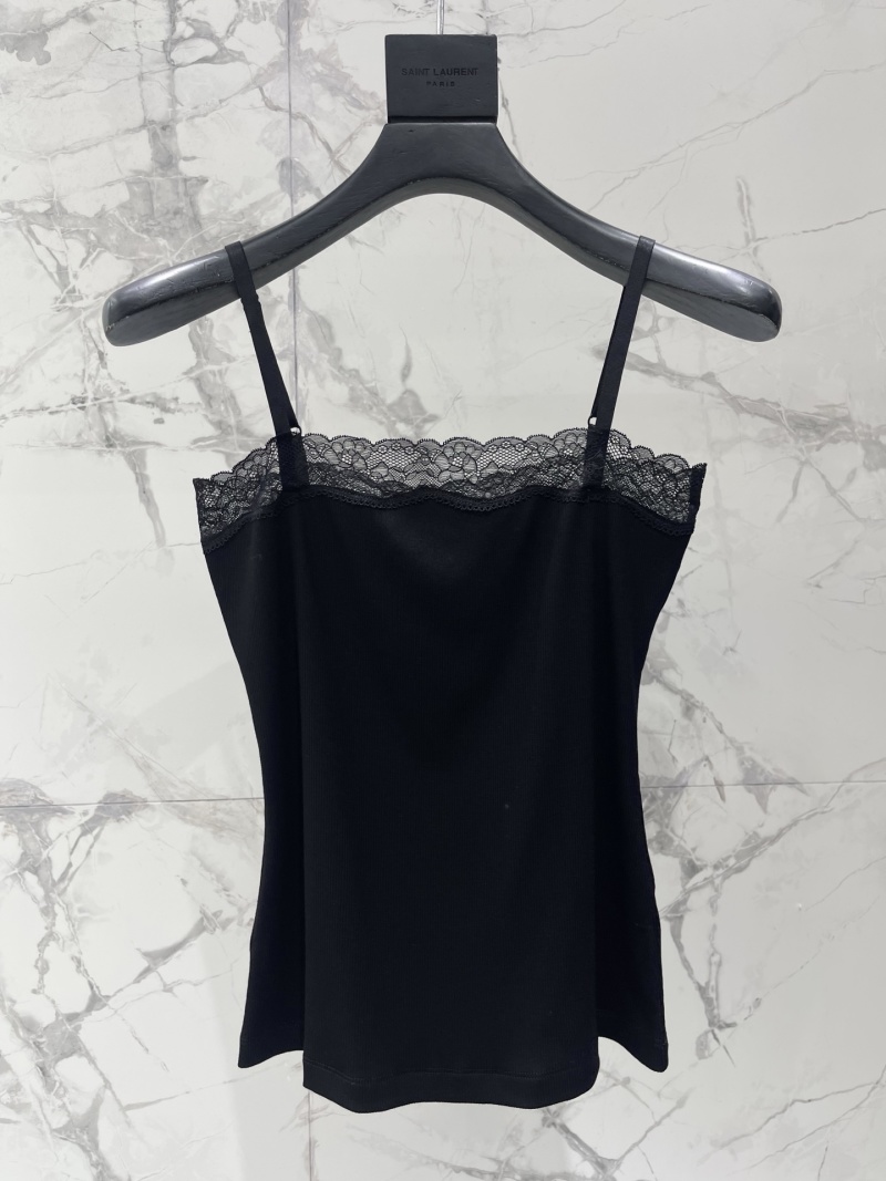 Черный топ с кружевной отделкой Saint Laurent