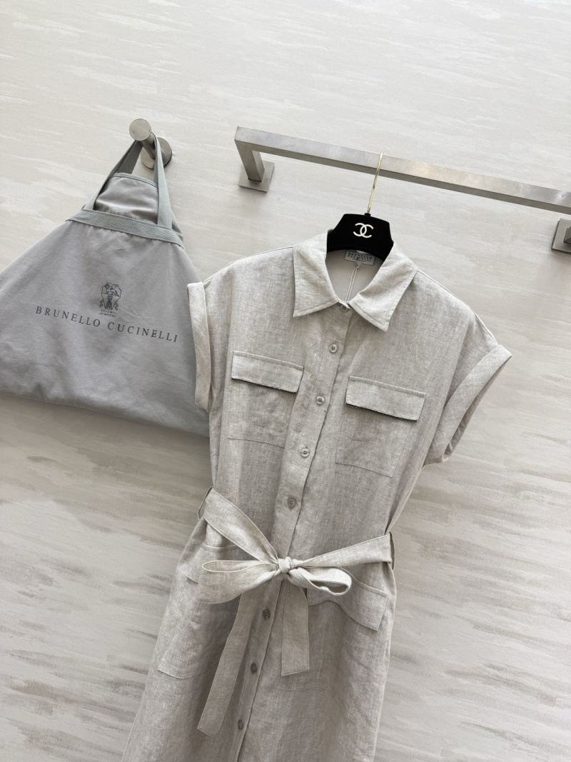 Льняное платье Brunello Cucinelli с поясом