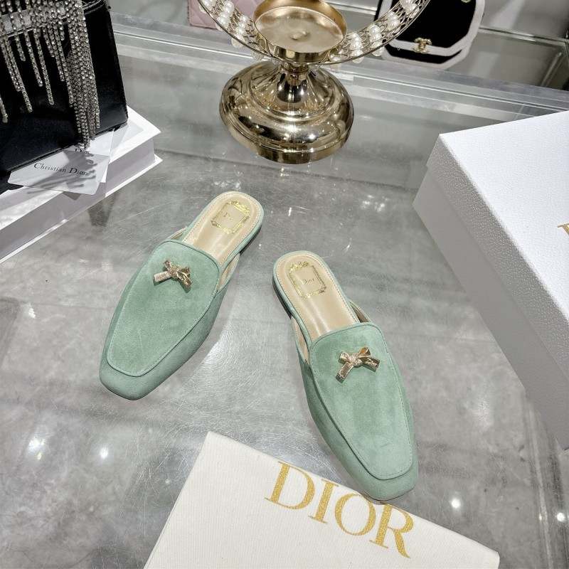 Женские замшевые мюли Dior с золотистым бантом