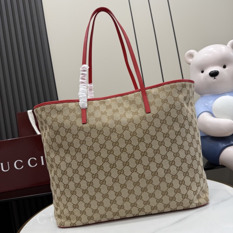 Сумка-тоут с принтом и красными ручками Gucci