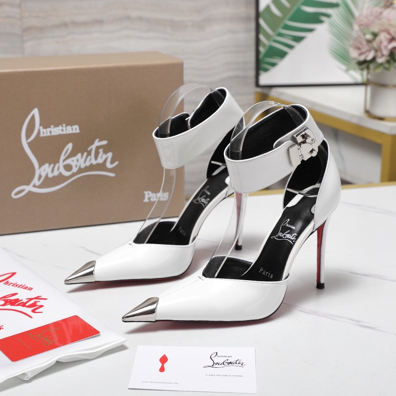 Женские босоножки на шпильке белые с красной подошвой Christian Louboutin