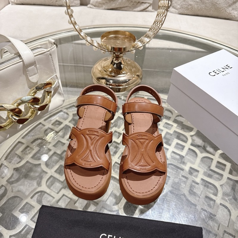 Женские кожаные босоножки с логотипом на платформе Celine