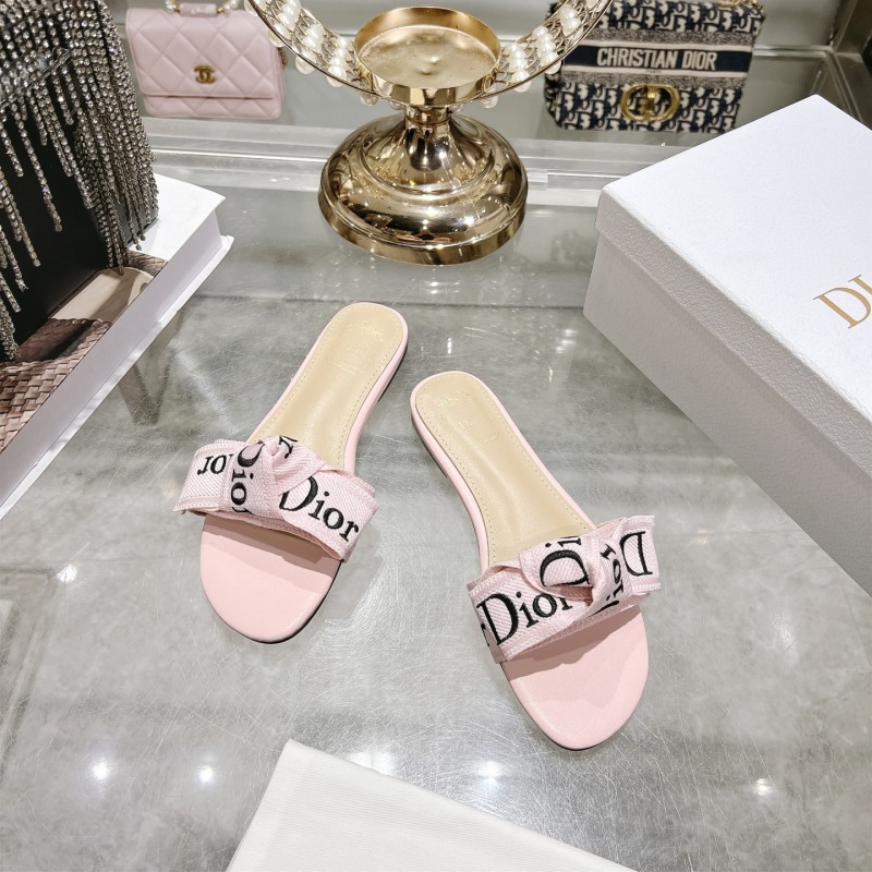Женские розовые шлепки Dior J'ADIOR с вышивкой и бантом