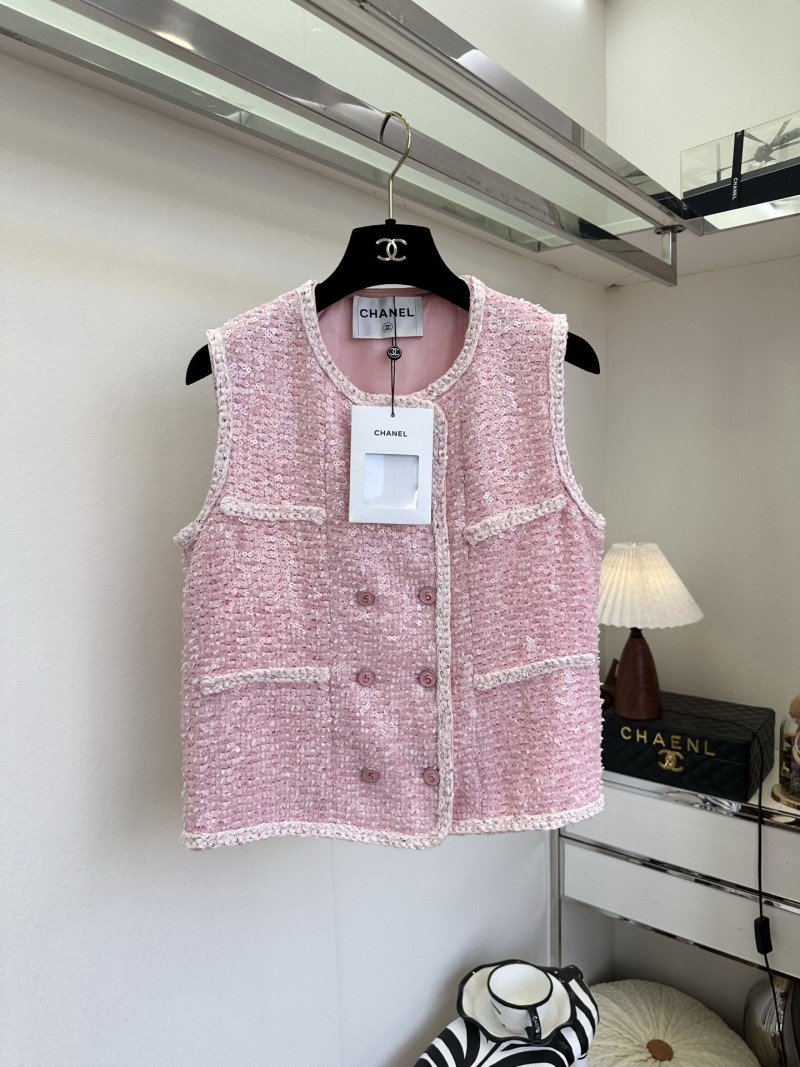Повседневный женский жакет-безрукавка розовый Chanel