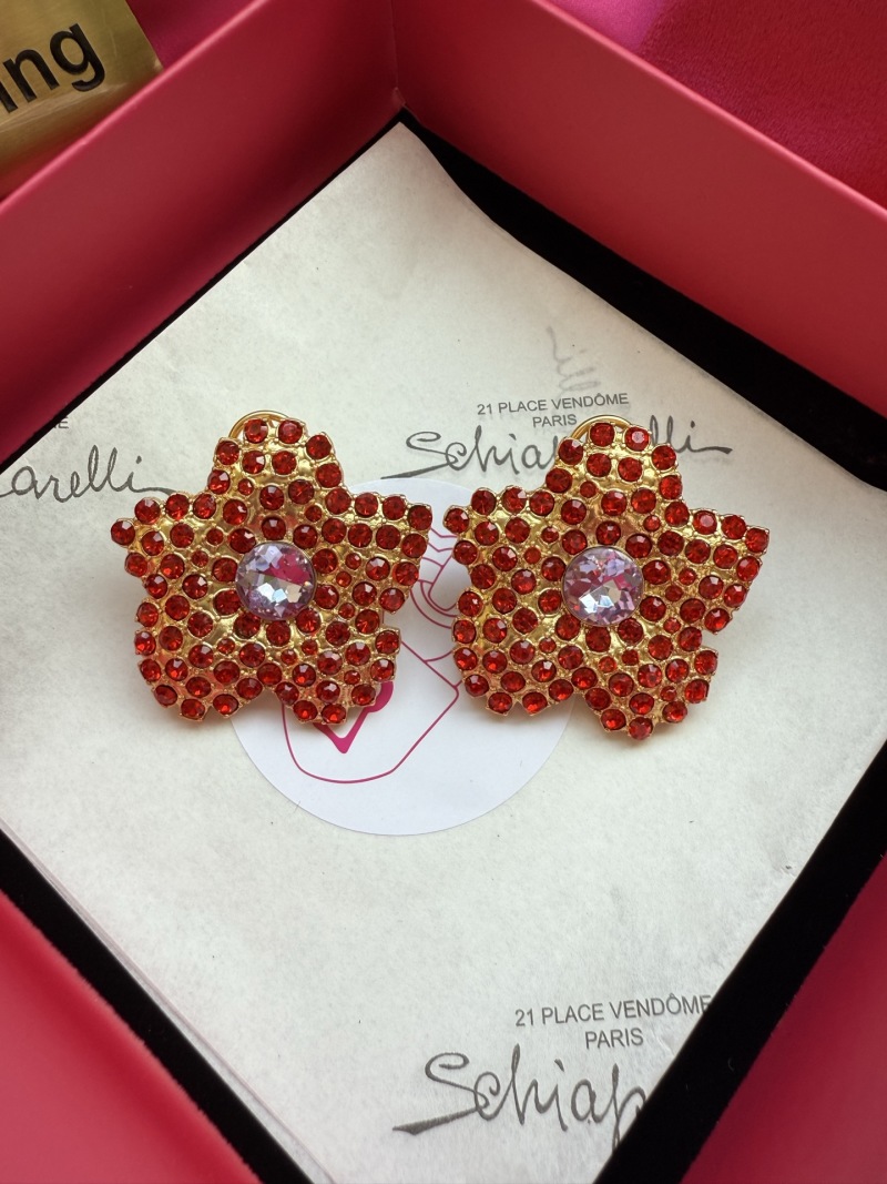 Серьги-цветы с красными кристаллами Schiaparelli