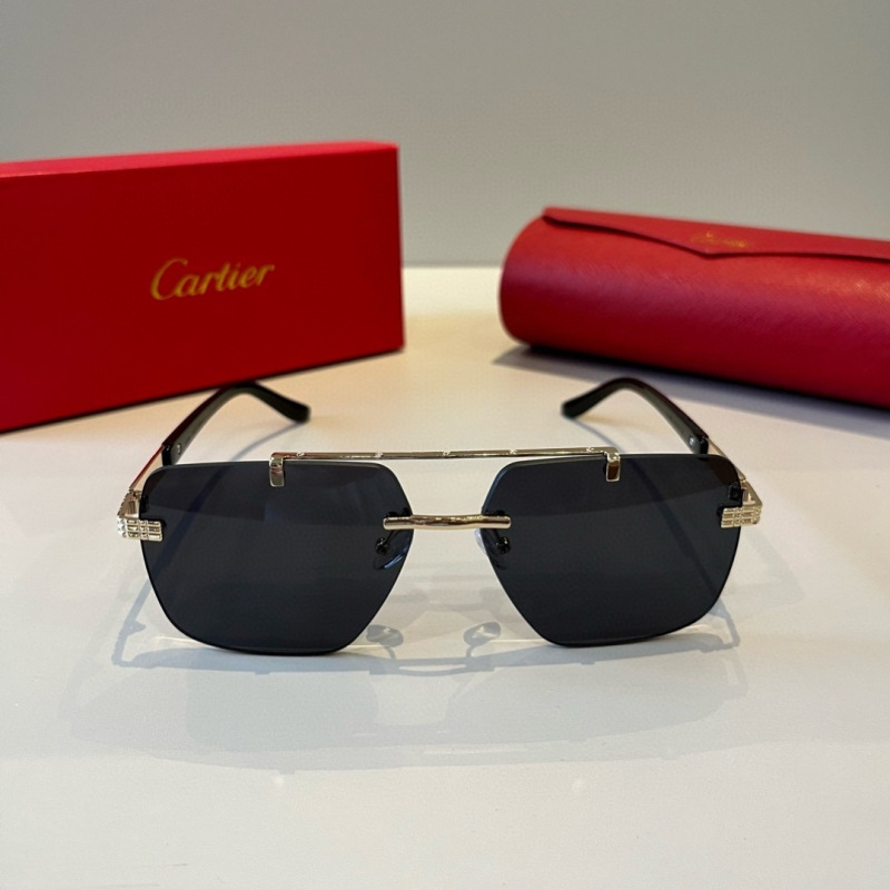 Солнцезащитные очки без оправы с черными дужками Cartier