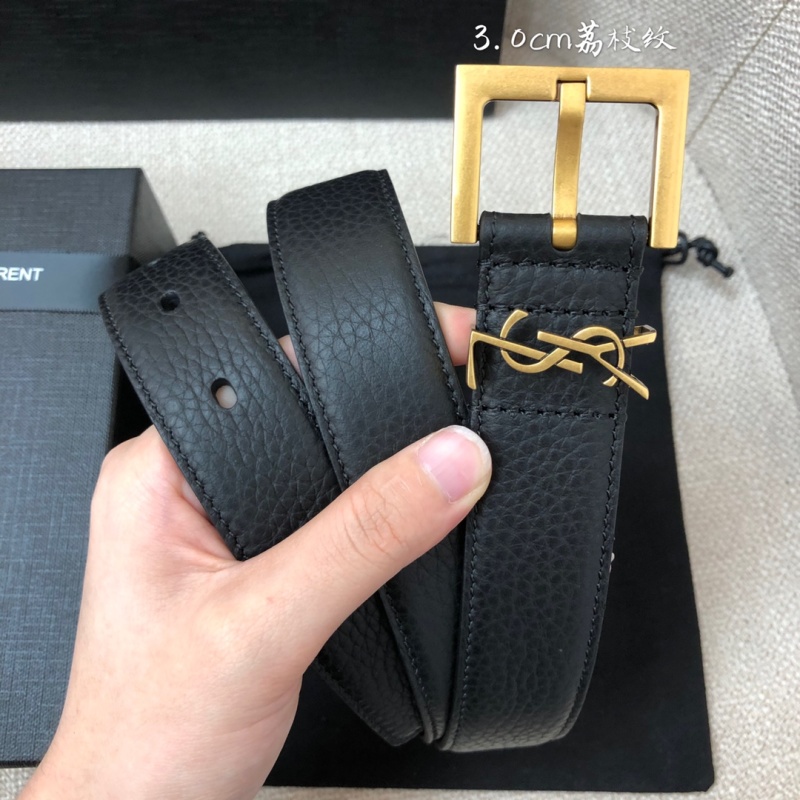 Женский ремень Saint Laurent с логотипом и золотой пряжкой