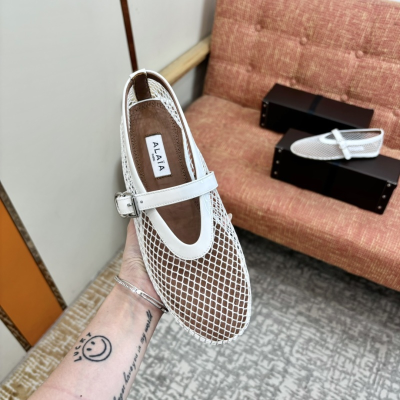 Белые женские балетки с декоративным ремешком и сетчатым верхом Alaïa
