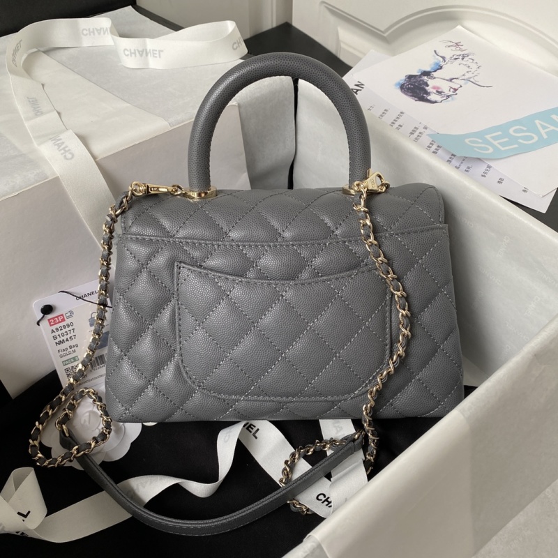 Мини-сумка Chanel с ручками и цепочкой, серый