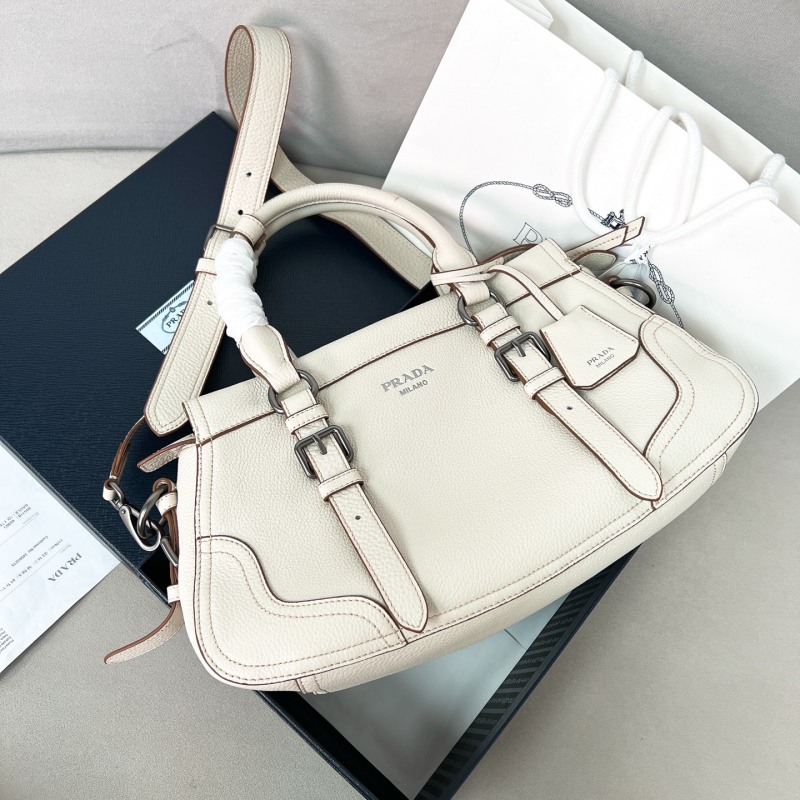 Сумка с ручками из натуральной кожи светлого оттенка, Prada